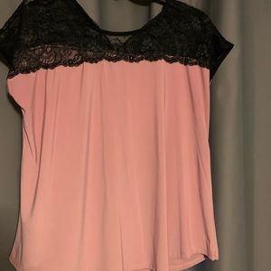 Pink w/black lace at the neckline top